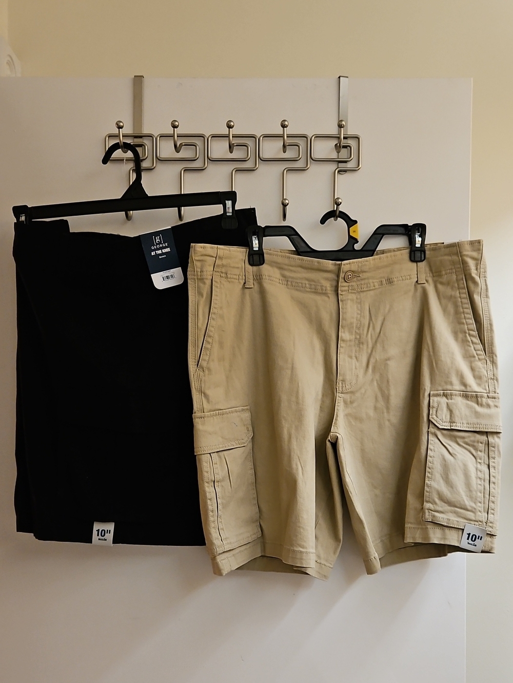 George Mens Size 38 Cargo Shorts Lot 2 NWT Stretch At The Knee Black Khaki 10 In